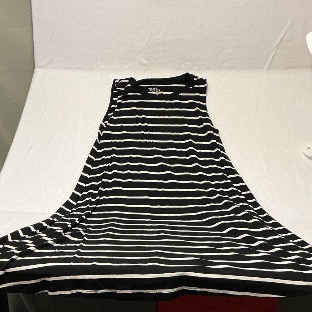 Time and Tru Black and White Striped Top size L dress with pockets 0437